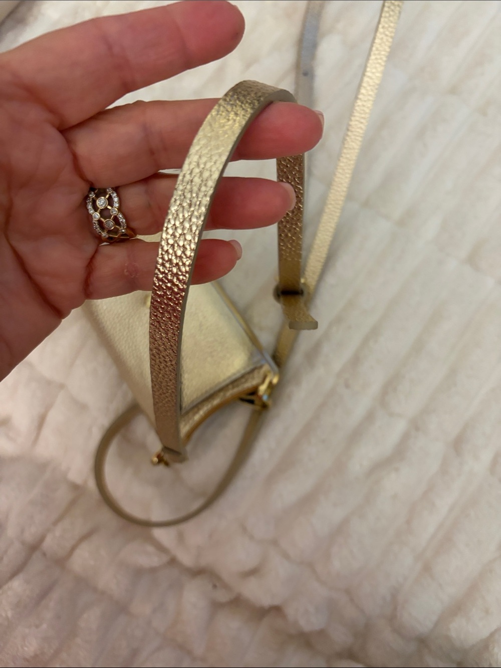 Gold Bandolier iPhone 15 Crossbody Case with gold Trim and leather Strap - Picture 3 of 6